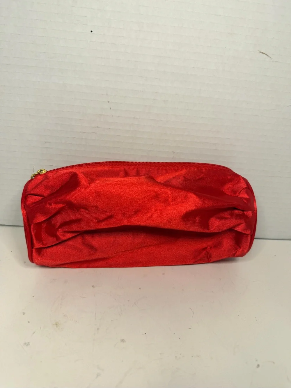 Yves Saint Laurent YSL Red Satin Cosmetic Makeup Bag with Logo Charm